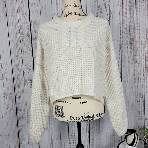 Rue21 Small Cream Knit Casual Shabby Chic Classic Loose Fit Scoop Neck Sweater - Picture 2 of 7